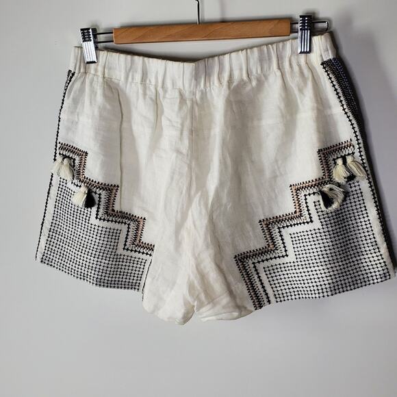 J Crew Collection White linen shorts with black embroidery and tassels Size XS - Picture 4 of 10